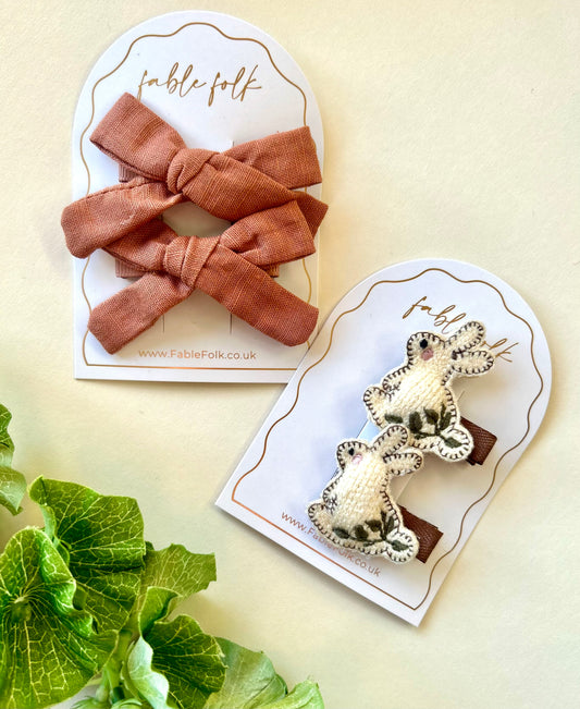 Embroidered Bunny Clips (2pk)