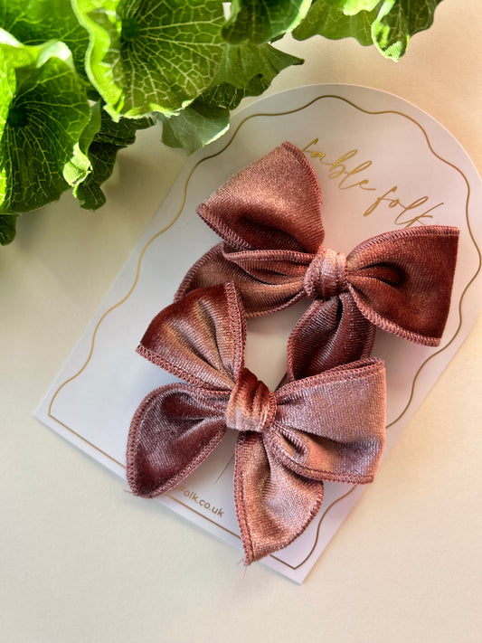Mini Velvet Fable Bow (2pk) - Blush