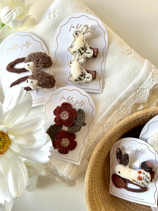 Knitted Autumn Flowers Clips (2pk)