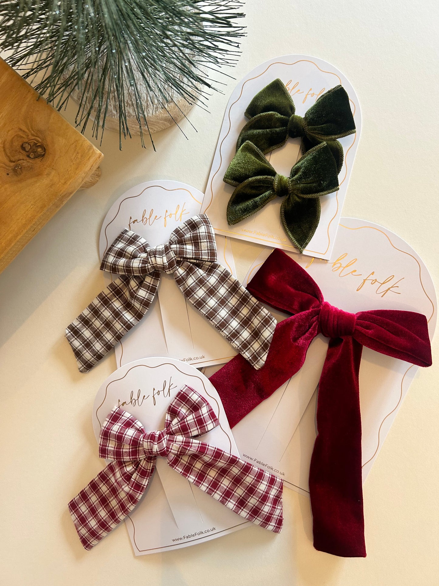 Velvet Long Tail Bow - Wine Red