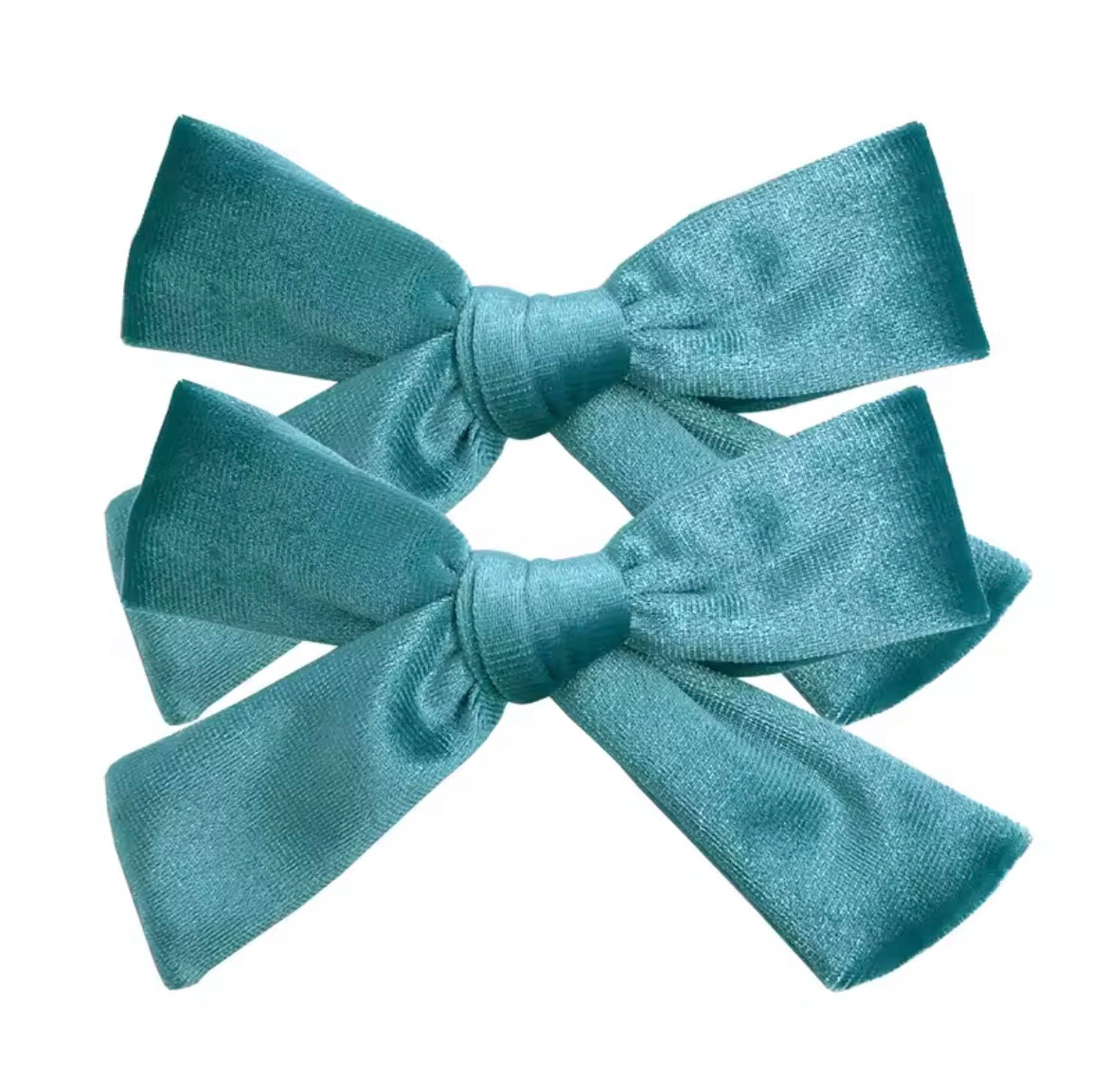School girl velvet bow clip ( 2pk ) - Aqua