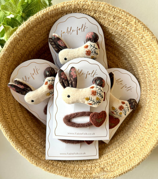 Embroidered Floral Bunny & Heart Clip Pack
