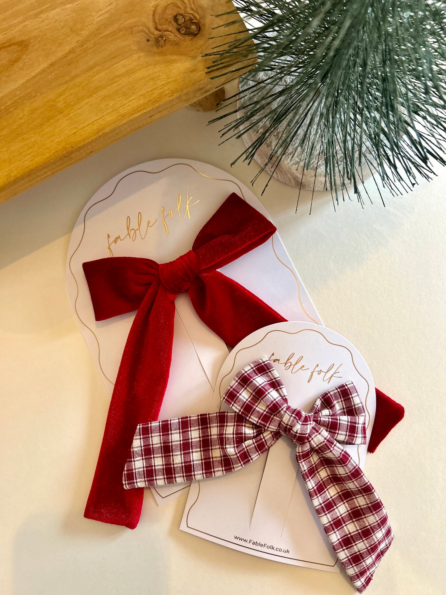 Gingham Long Tail Bow Clip - Wine
