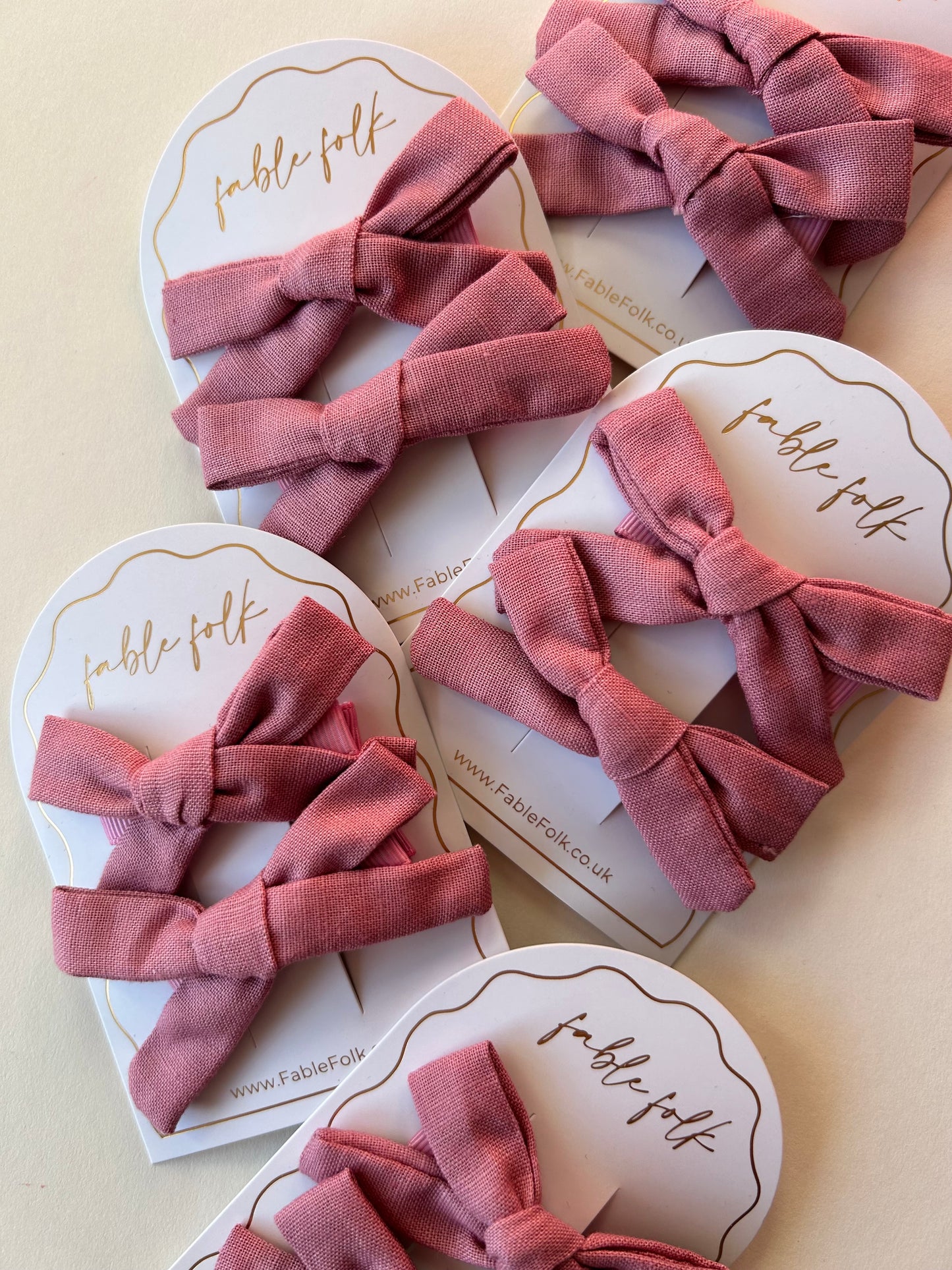 Linen School Girl Bow Clips (2pk) - Blush Pink