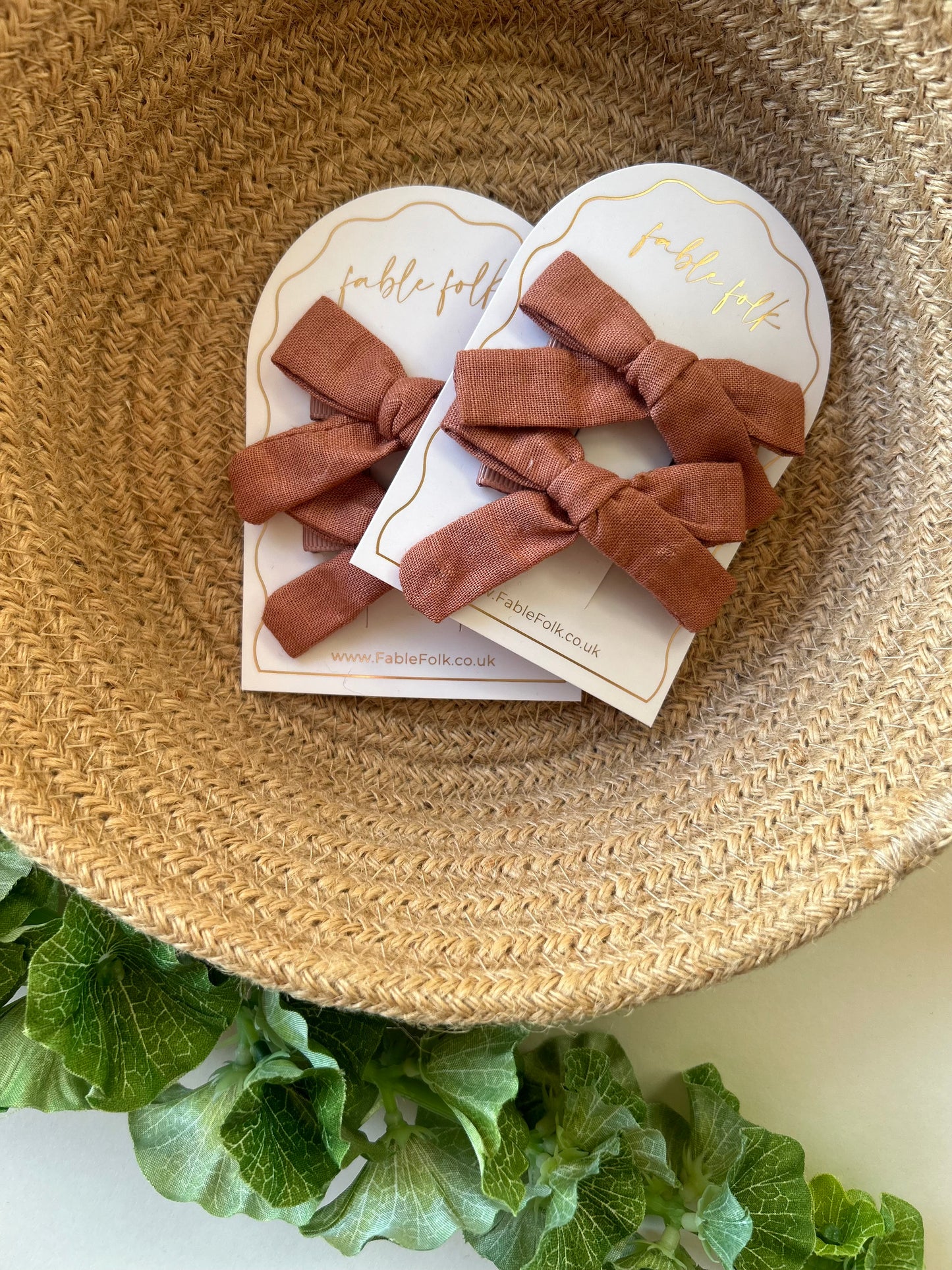 Linen School Girl Bow Clips (2pk) - Terracotta