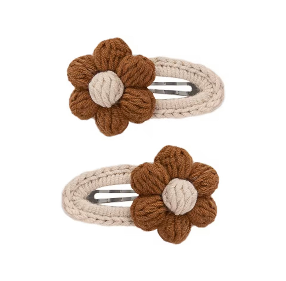 Crochet Floral Snap Clips (2pk) - Mocha