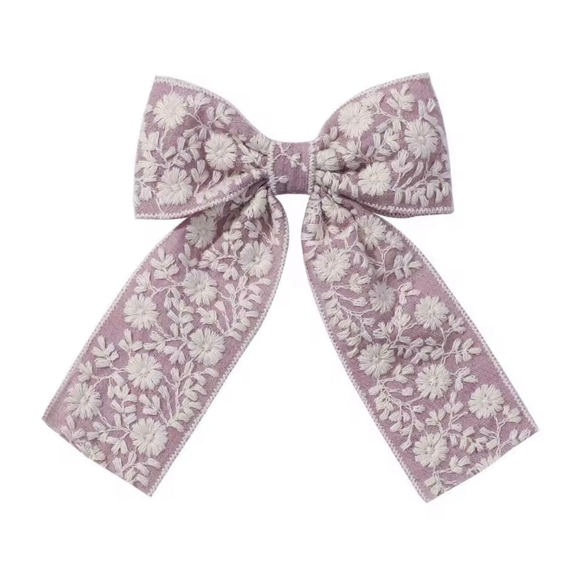 Embroidered Long Tail Bow - Purple Haze