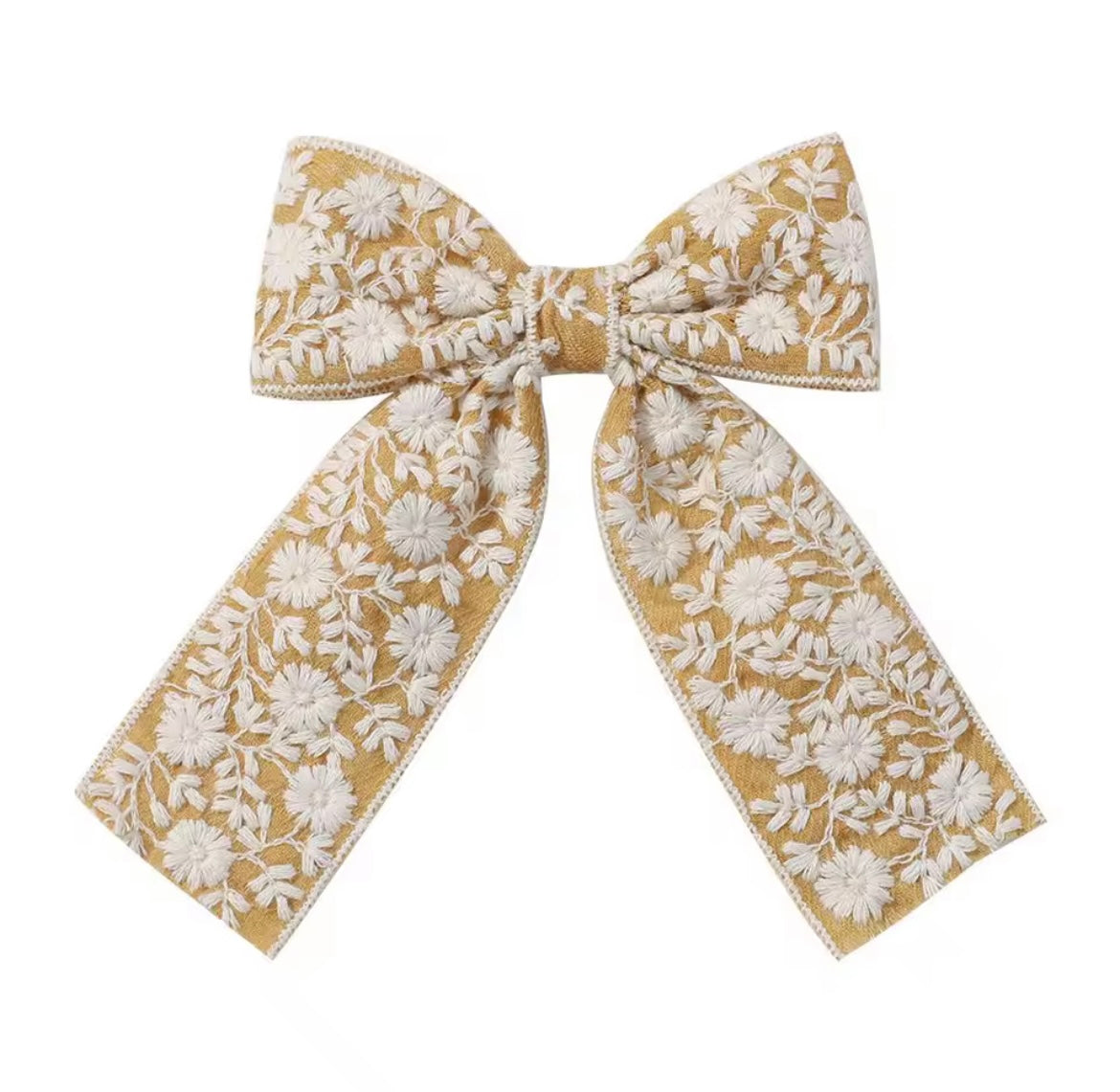 Embroidered Long Tail Bow - Mustard