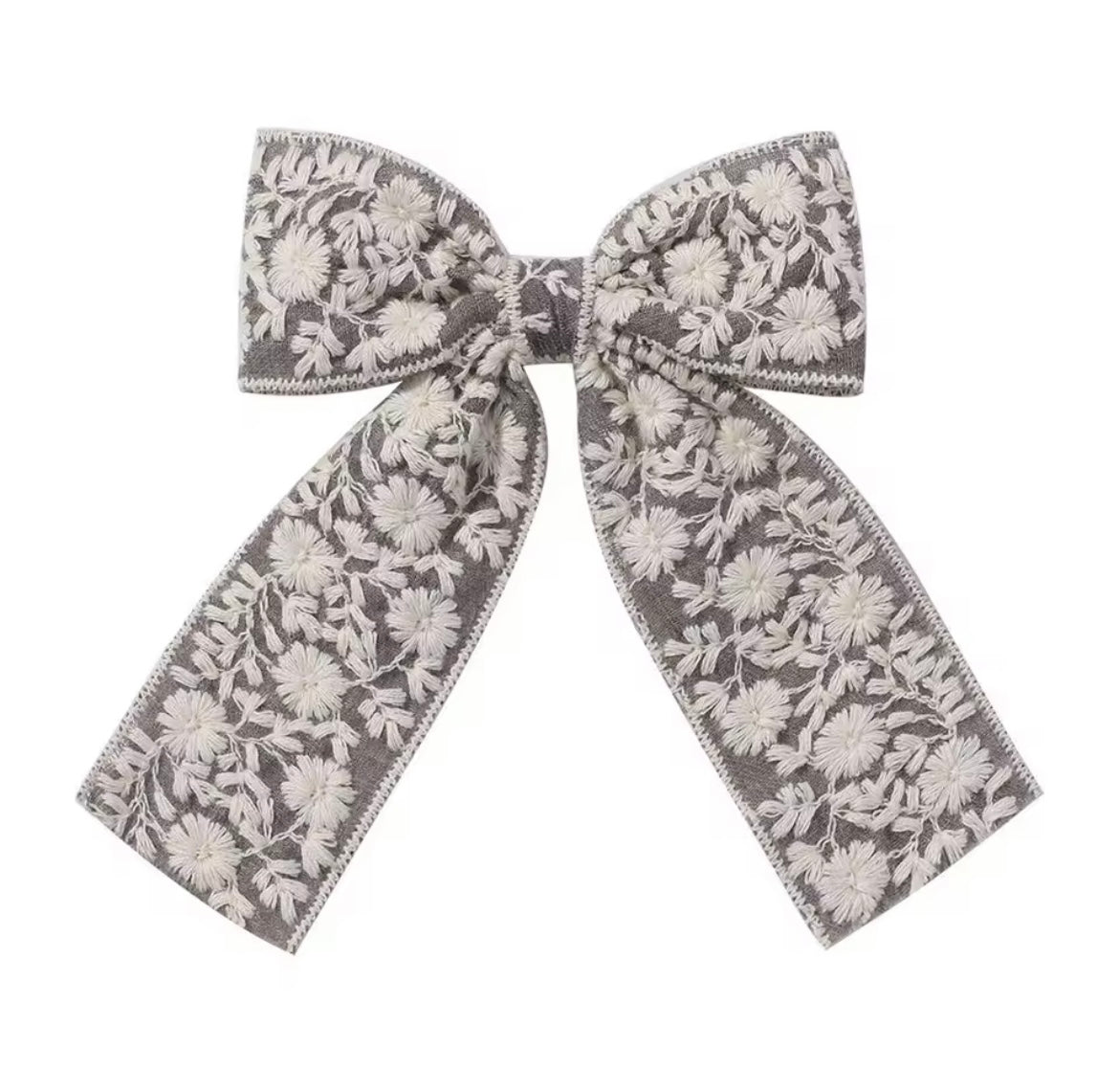 Embroidered Long Tail Bow - Blue Grey