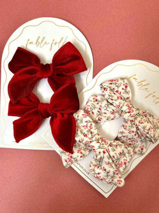 Pink Floral Bow Clips (2pk)