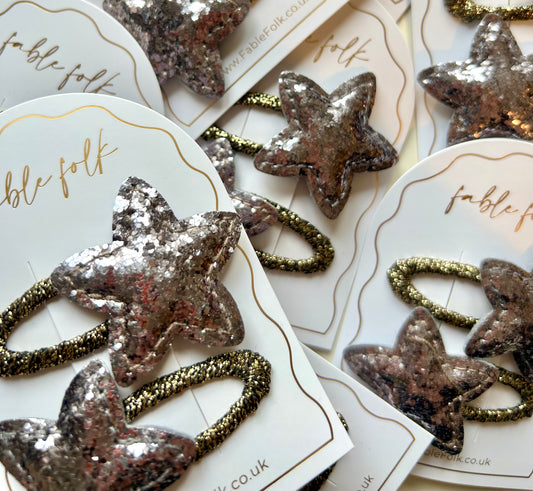 Sparkly Star Snap Clips (2pk) - Pewter