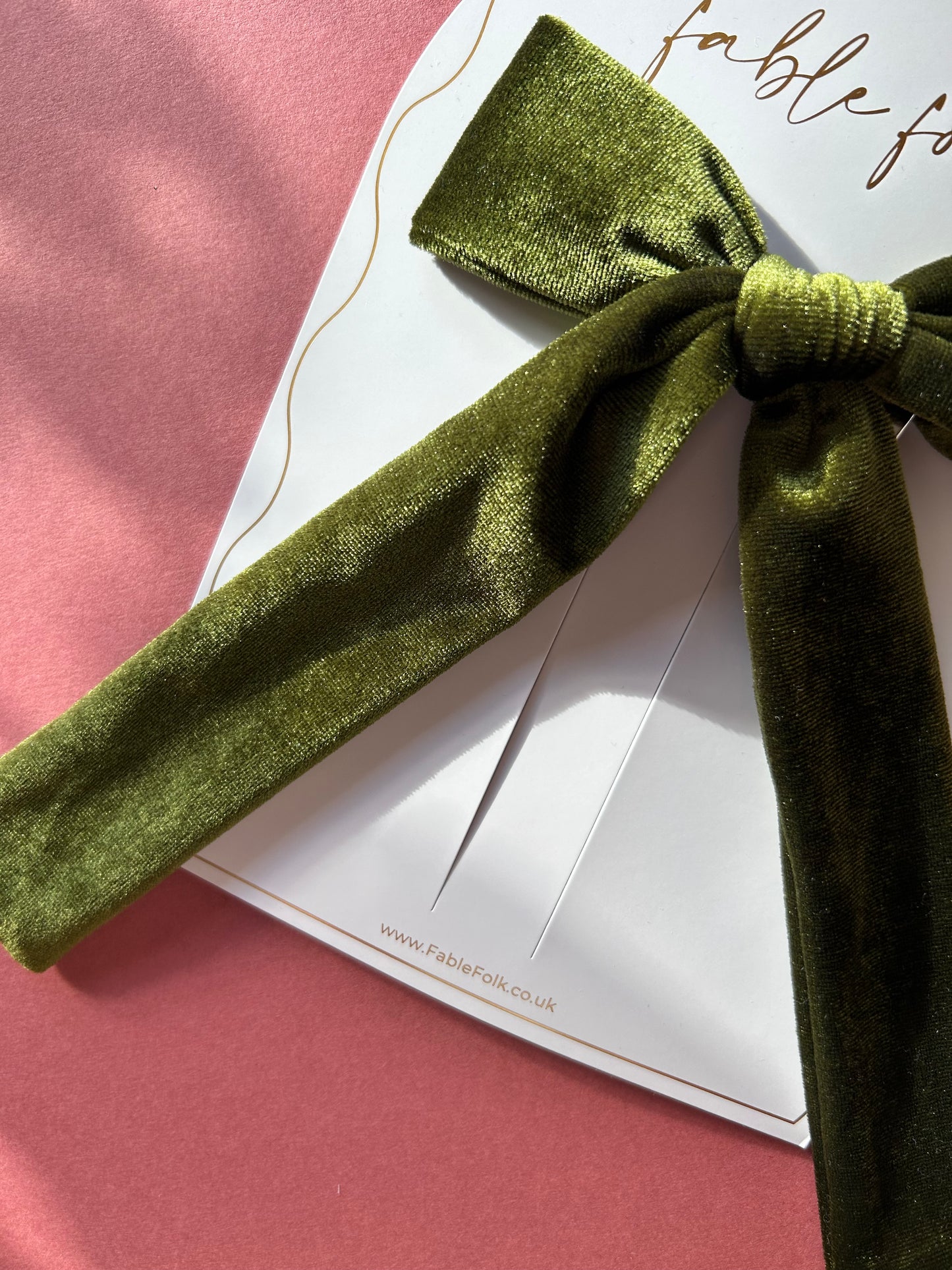 Velvet Long Tail Bow - Moss