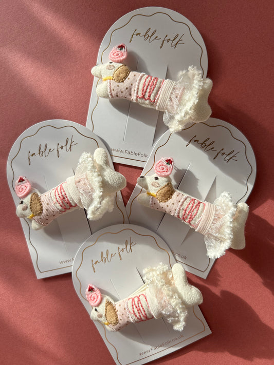 Single Handcrafted Sausage Dog Tutu Clip