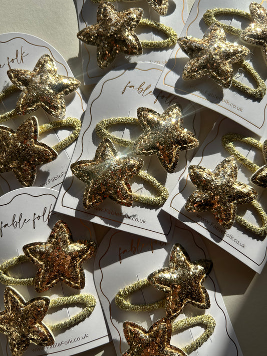 Sparkly Star Snap Clips (2pk) - Gold