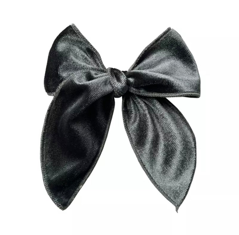 Large velvet fable bow - Steel Grey