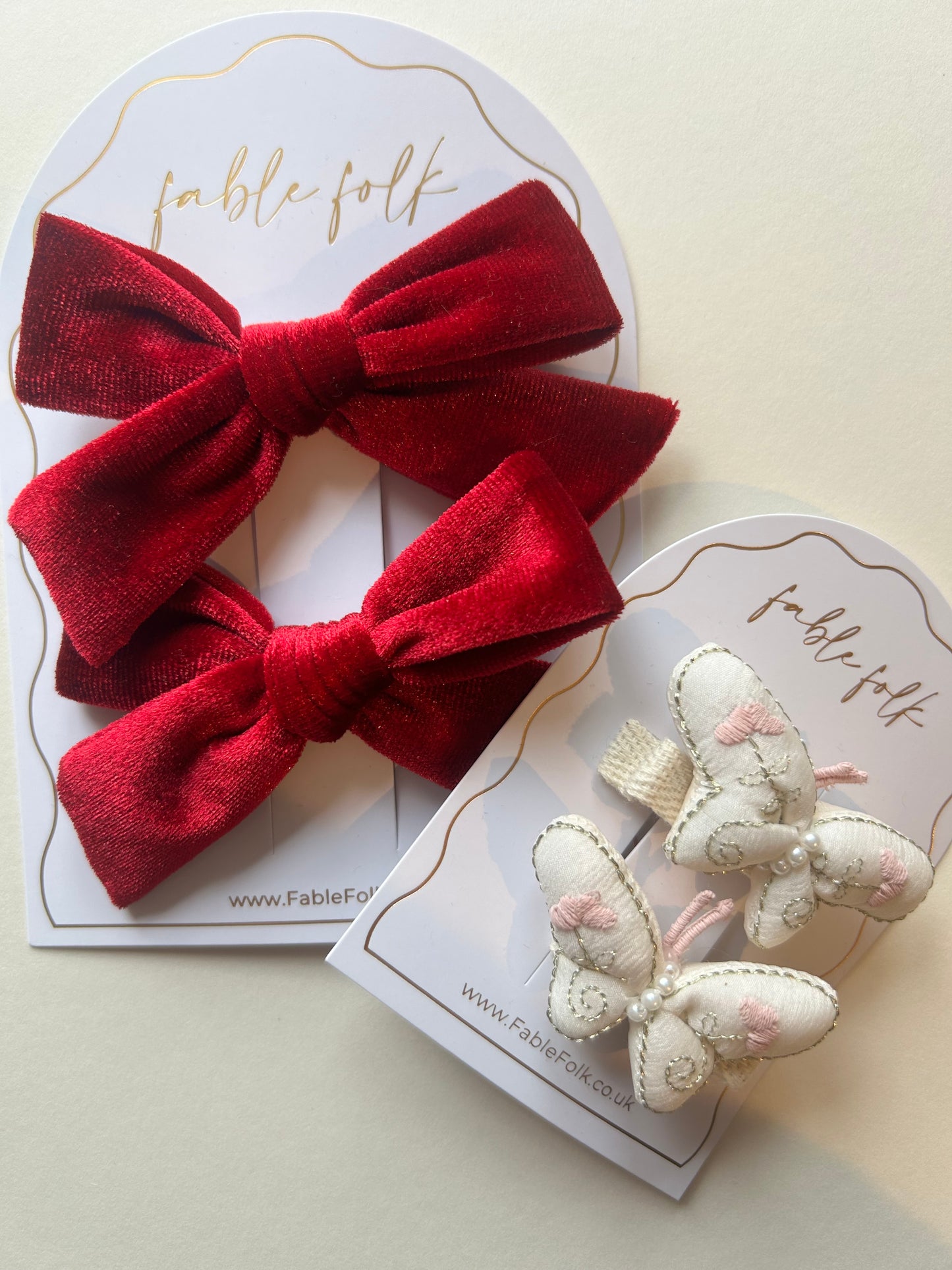 Embroidered Butterfly Clips (2pk)- White