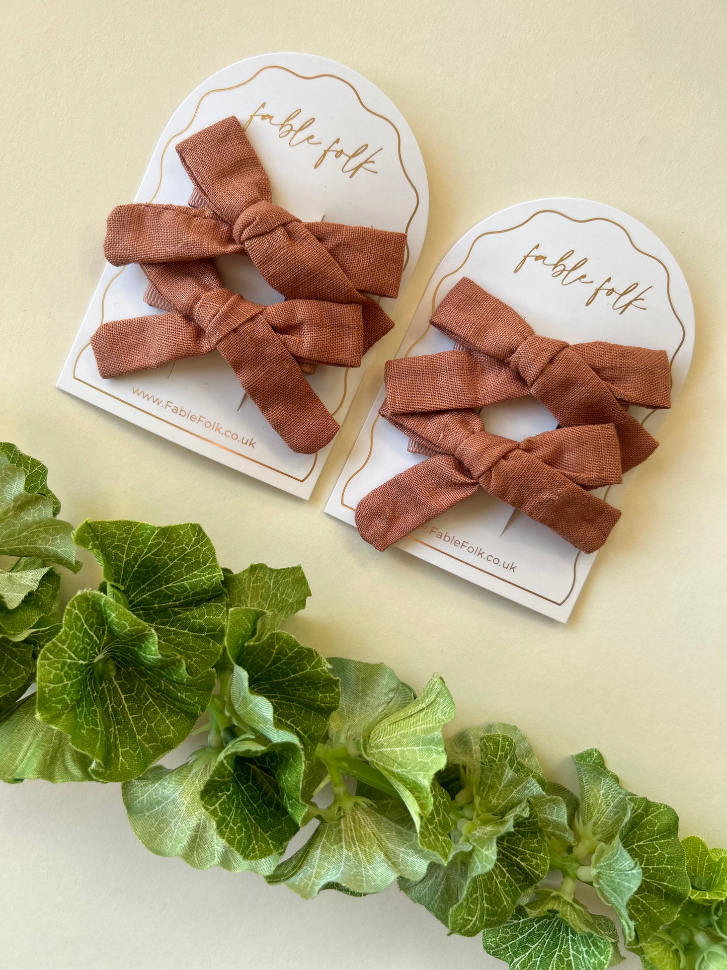 Linen School Girl Bow Clips (2pk) - Terracotta
