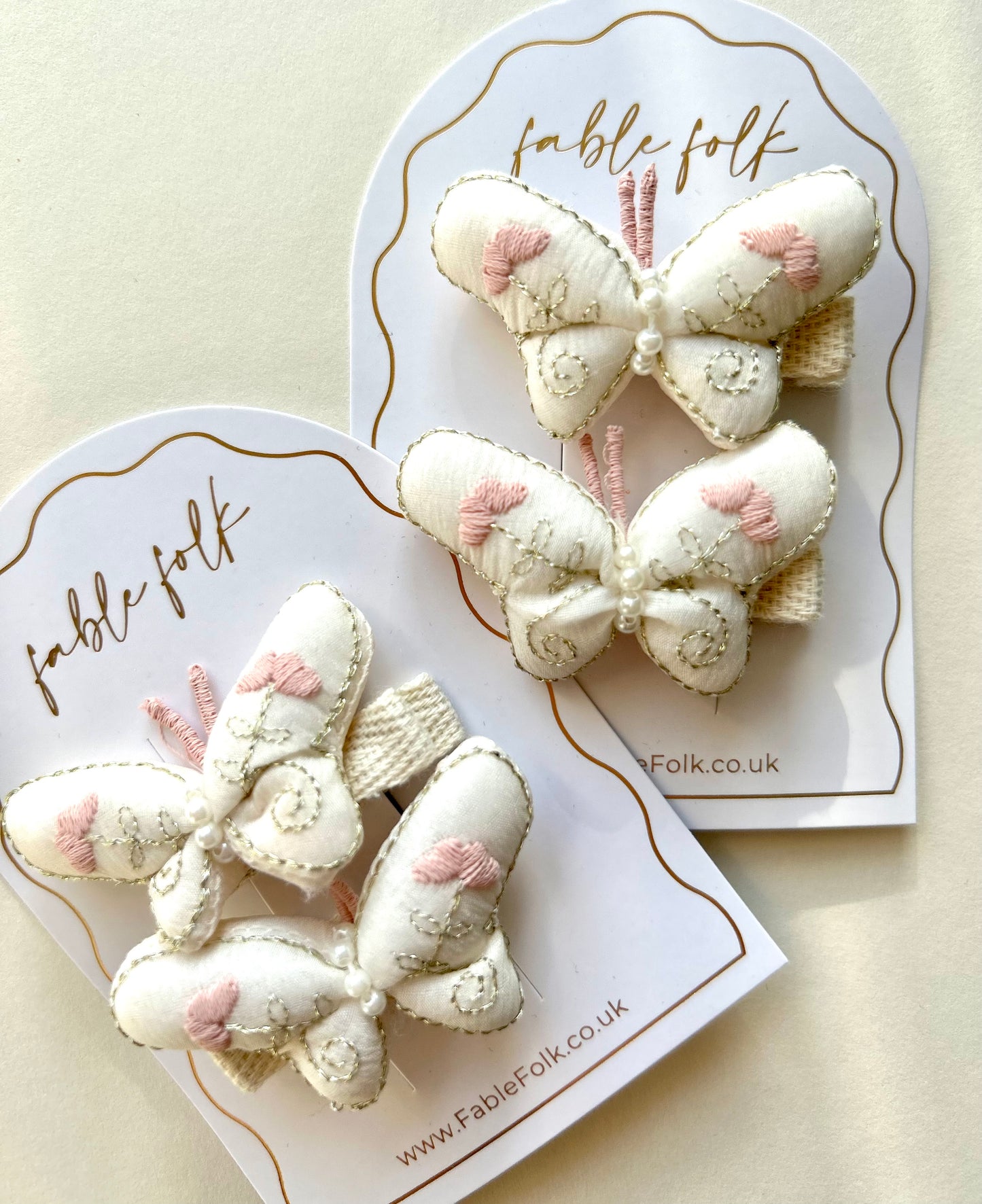 Embroidered Butterfly Clips (2pk)- White
