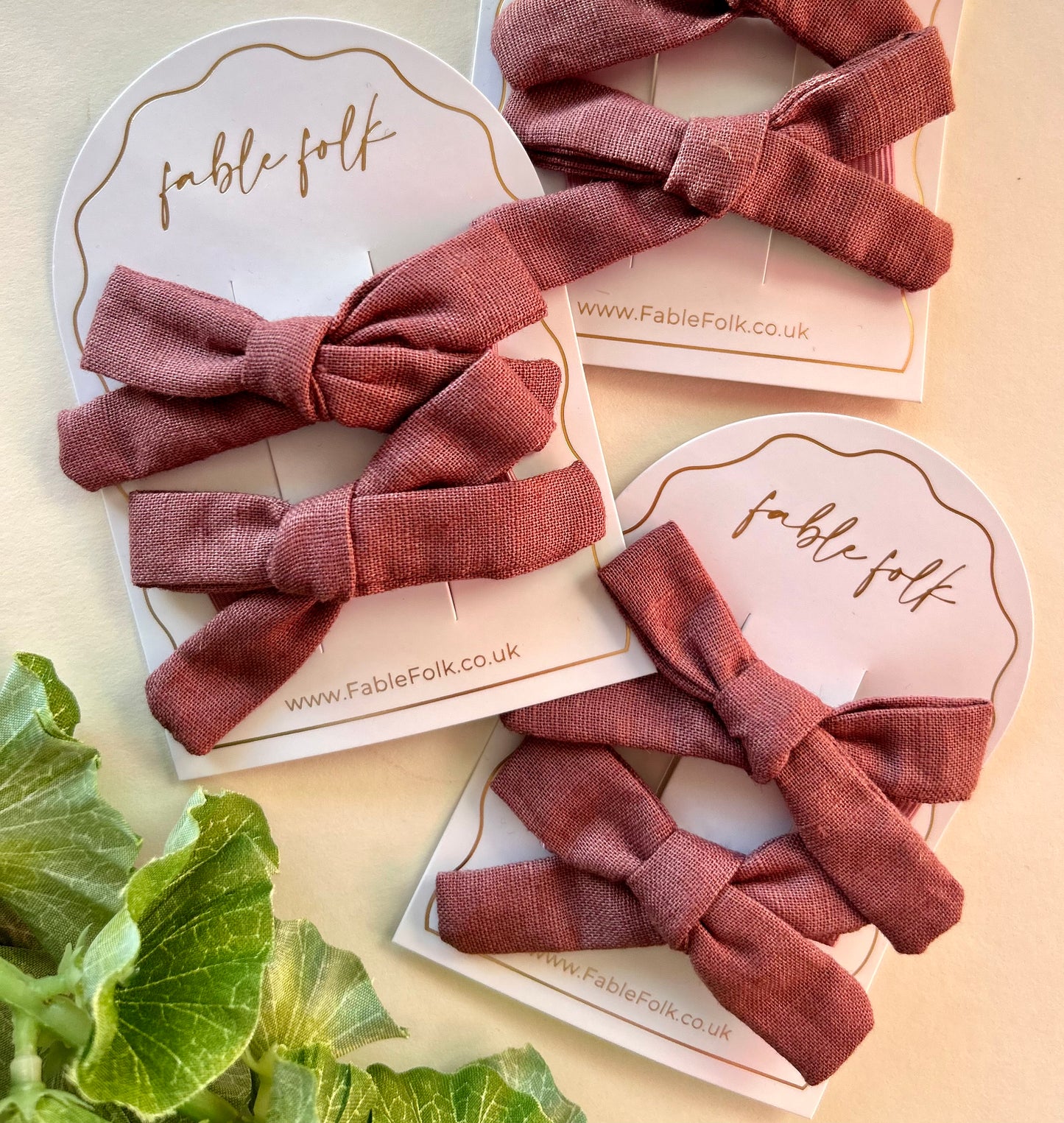 Linen School Girl Bow Clips (2pk) - Mauve Pink
