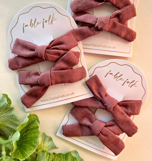 Linen School Girl Bow Clips (2pk) - Mauve Pink