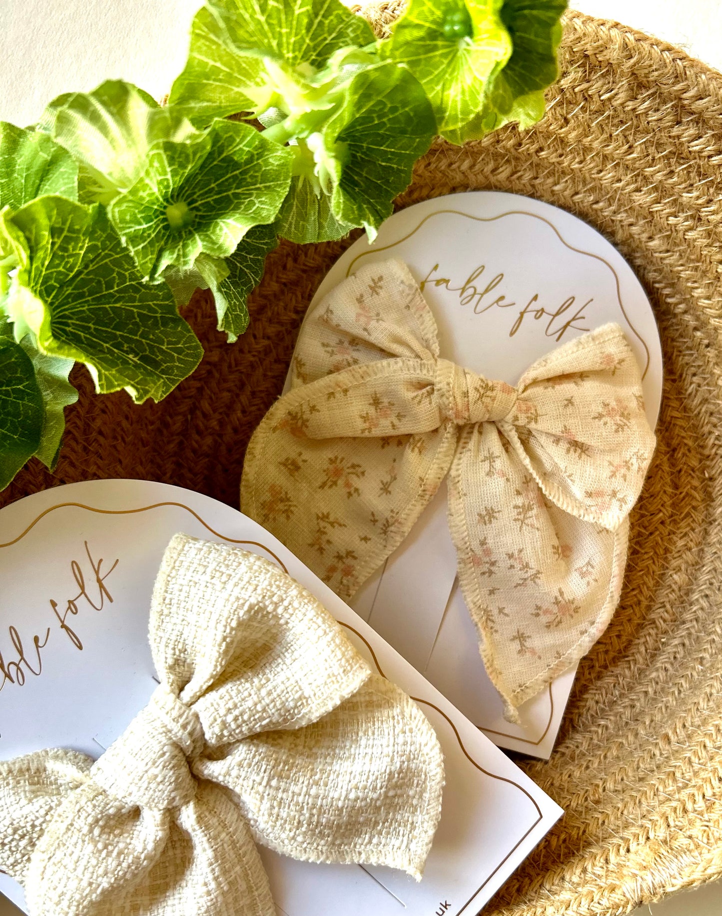 Floral Large Fable Bow - Pink/Cream