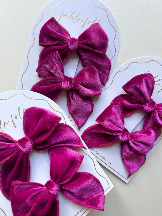 Mini Velvet Fable Bow (2pk) - Magenta