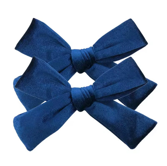 School girl velvet bow clip (2pk) - Sapphire