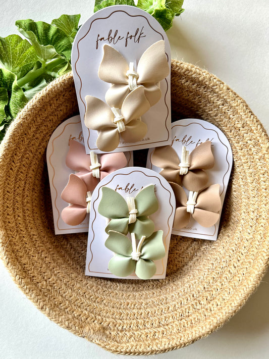 Faux Leather Butterfly Clips (2pk) - Cream