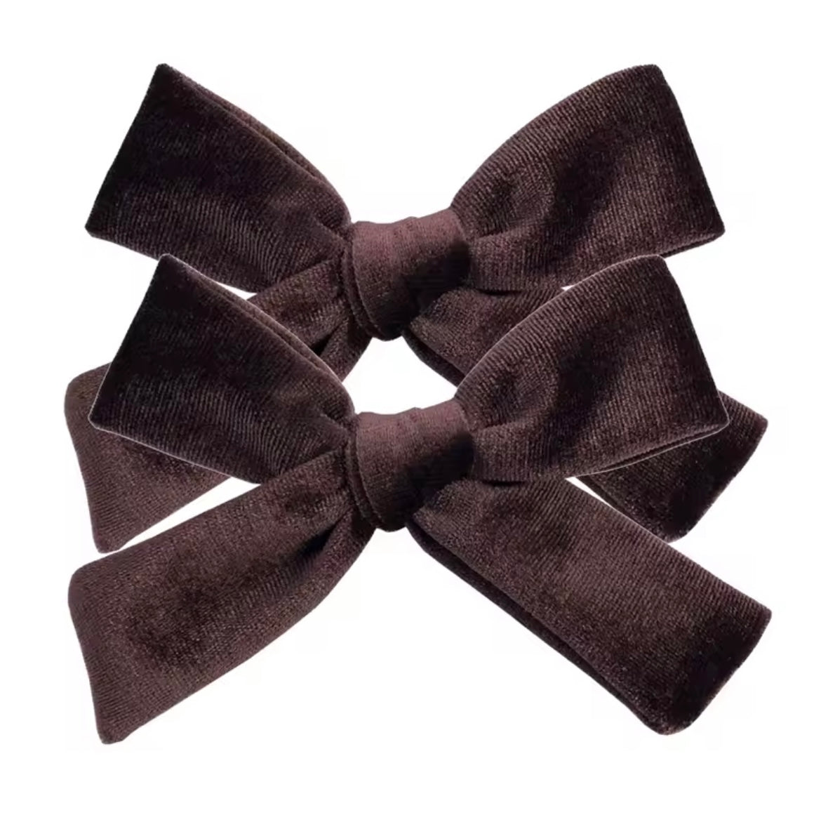 School girl velvet bow clip (2pk) - Chocolate