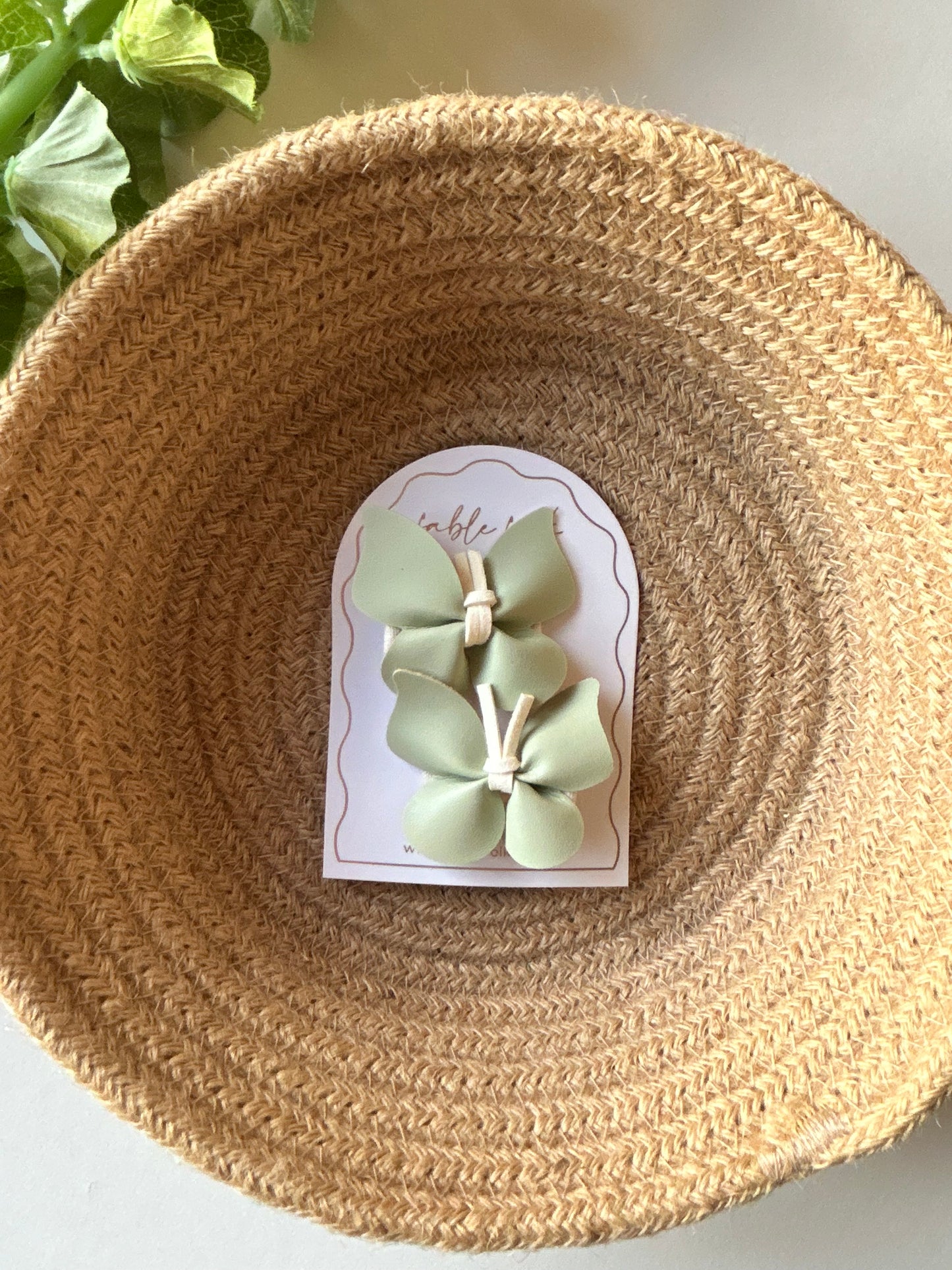 Faux Leather Butterfly Clips (2pk) - Pale Green