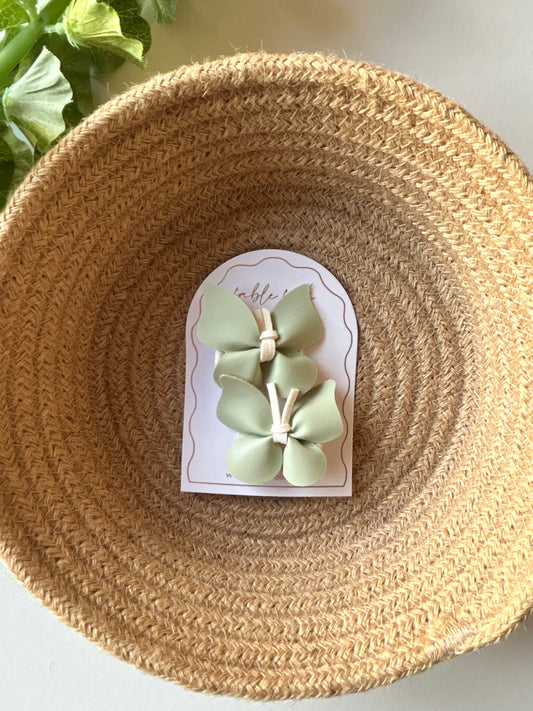 Faux Leather Butterfly Clips (2pk) - Pale Green