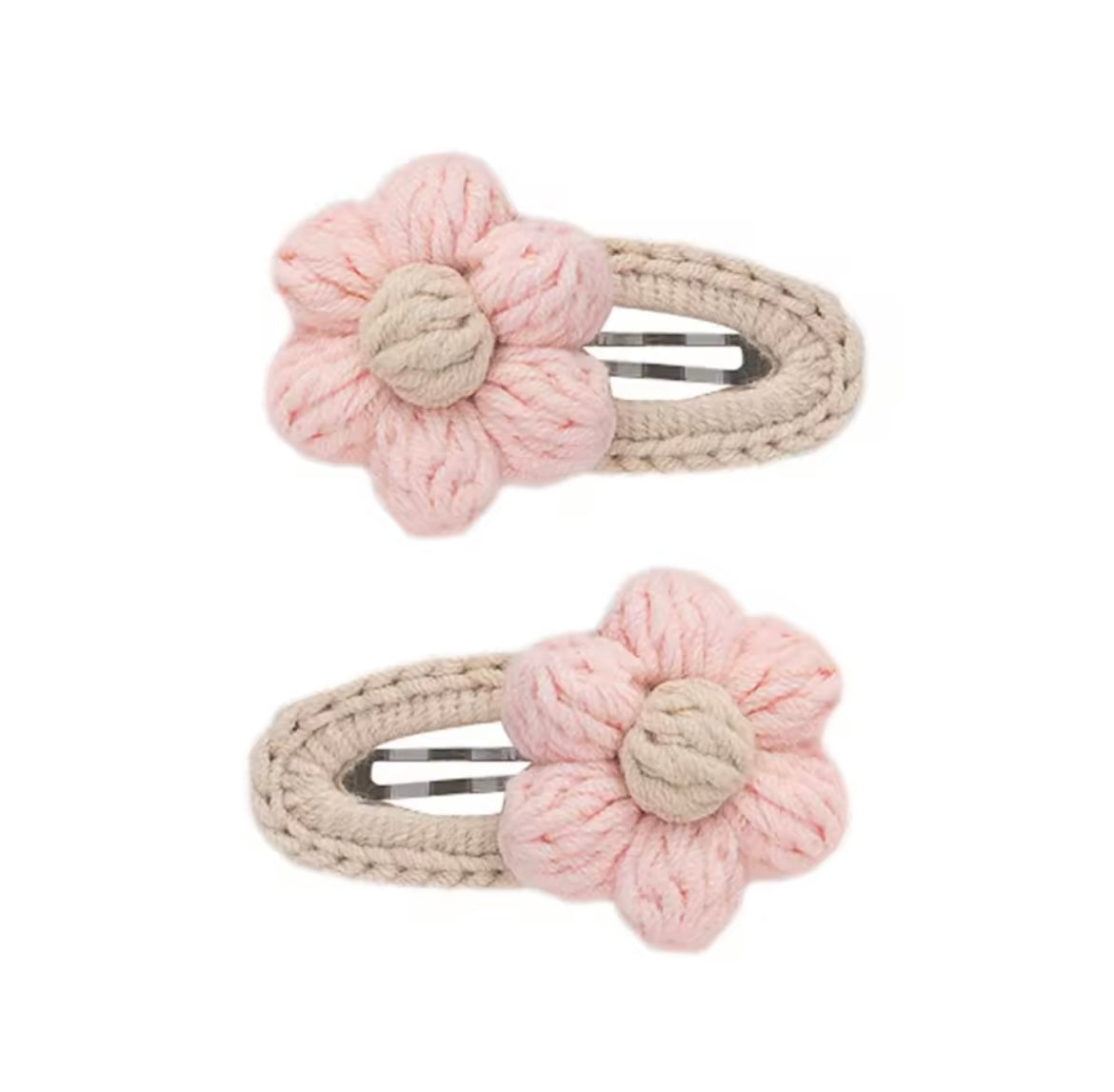 Crochet Floral Snap Clips (2pk) - Pale Pink