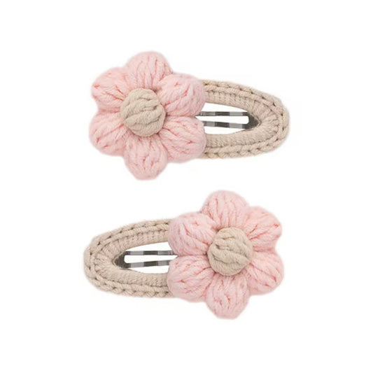 Crochet Floral Snap Clips (2pk) - Pale Pink