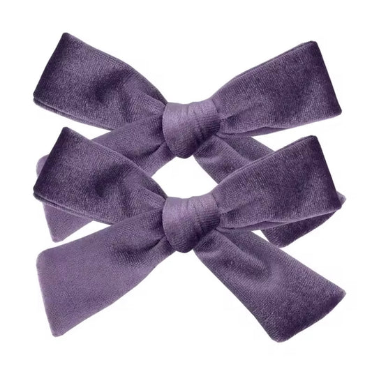 School girl velvet bow clip (2pk) - Soft Lavender
