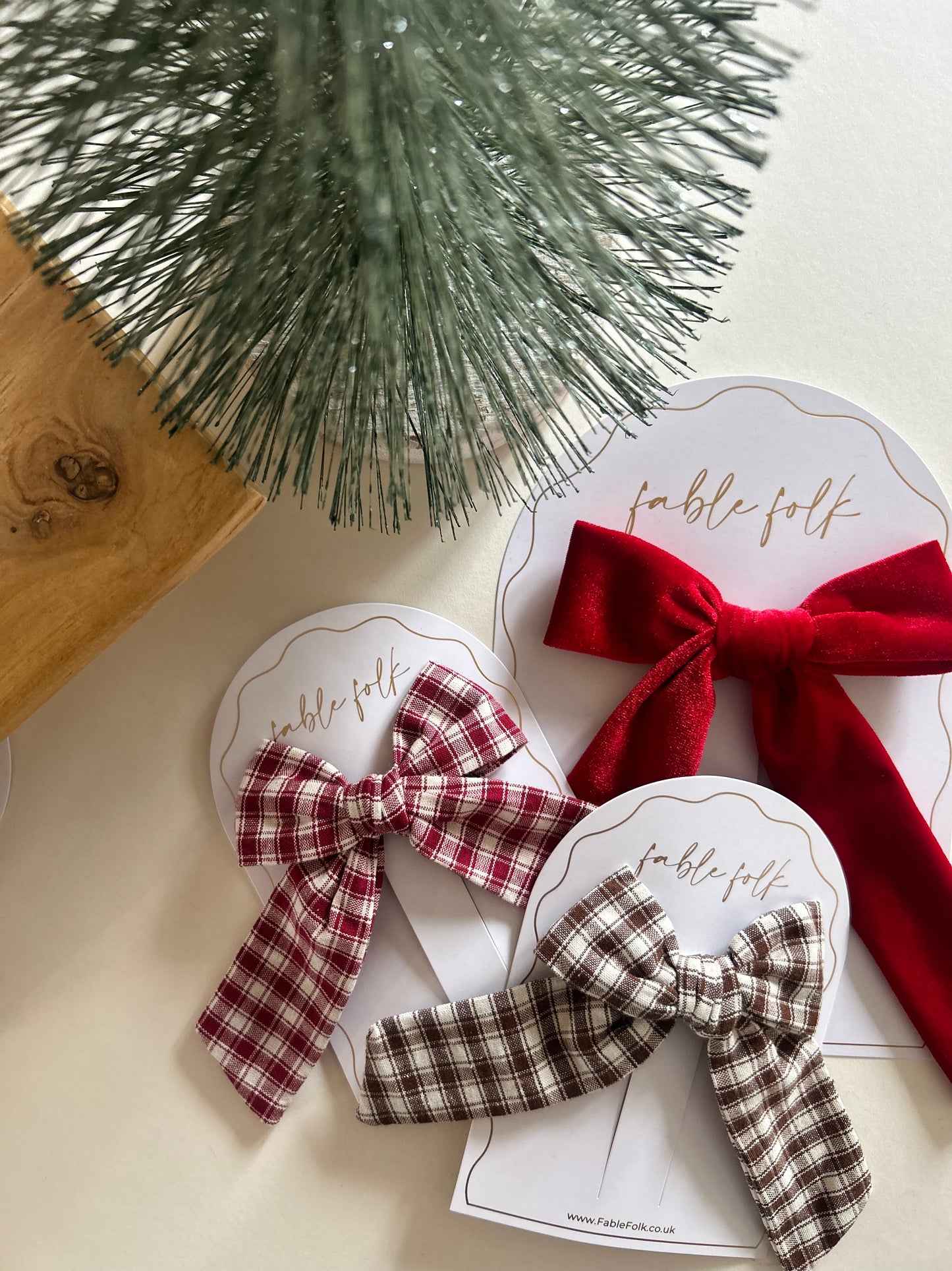 Gingham Longtail Bow Clip - Mocha