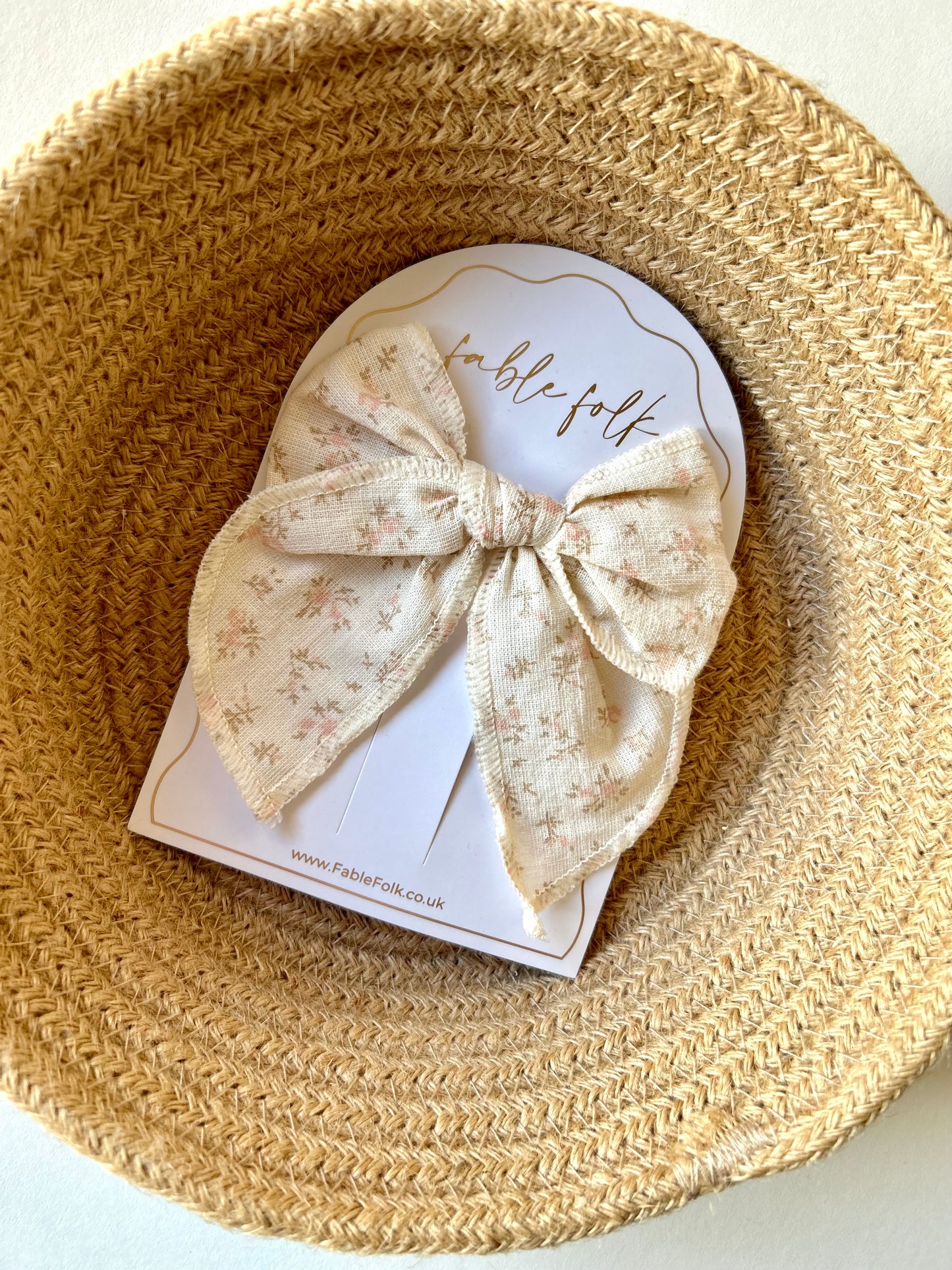 Floral Large Fable Bow - Pink/Cream