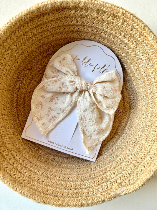 Floral Large Fable Bow - Pink/Cream