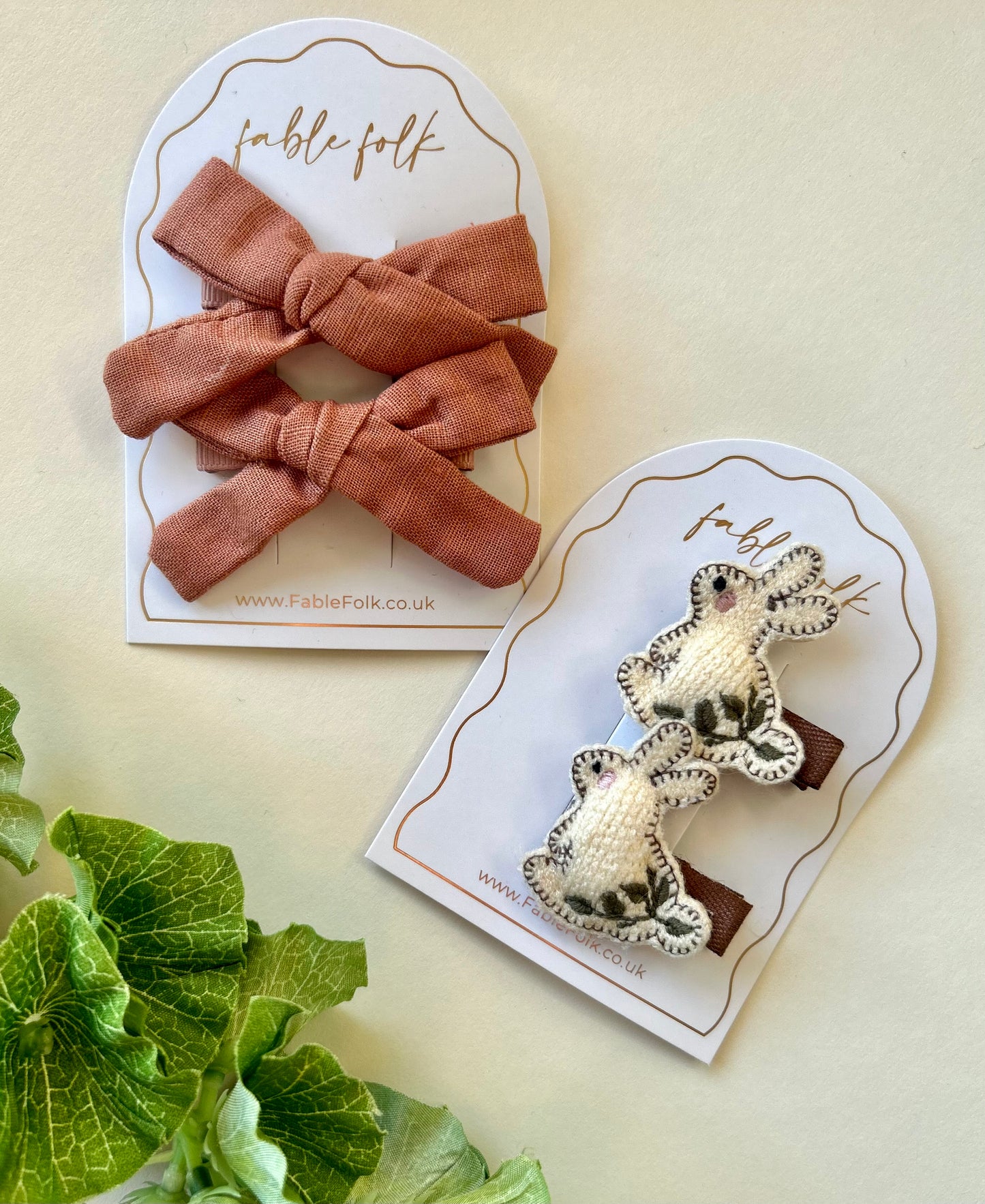 Linen School Girl Bow Clips (2pk) - Terracotta