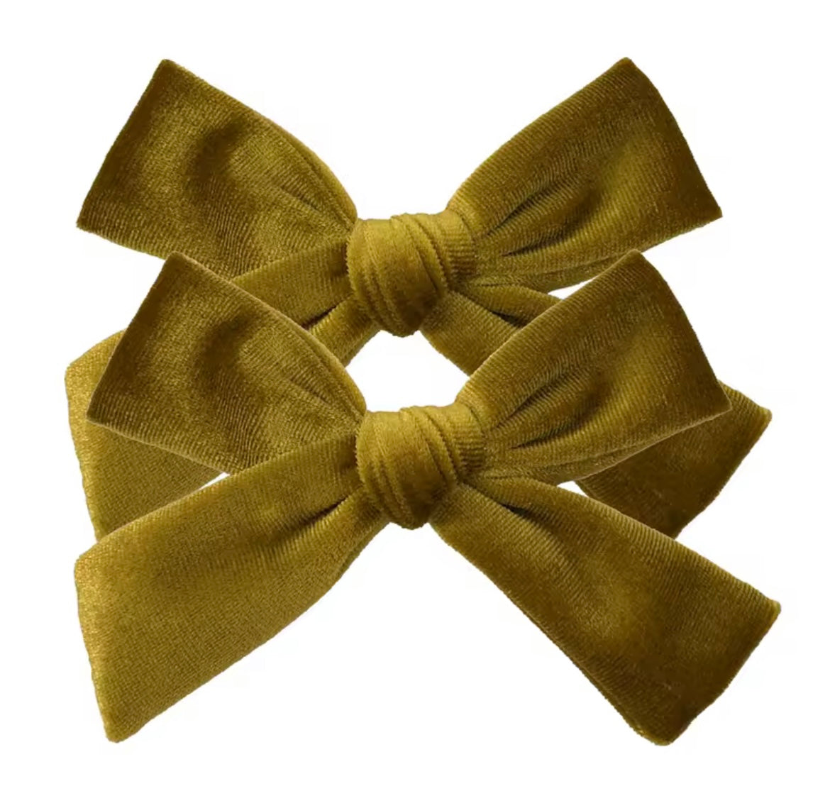 School girl velvet bow clip (2pk) - Golden Olive