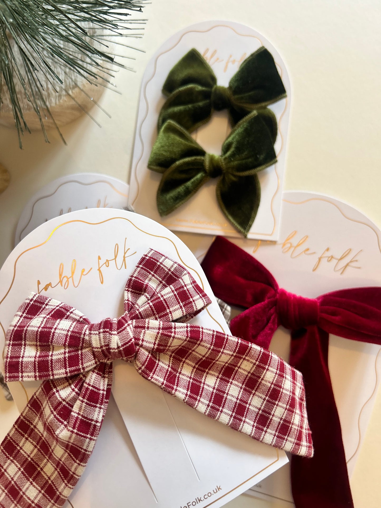 Gingham Long Tail Bow Clip - Wine