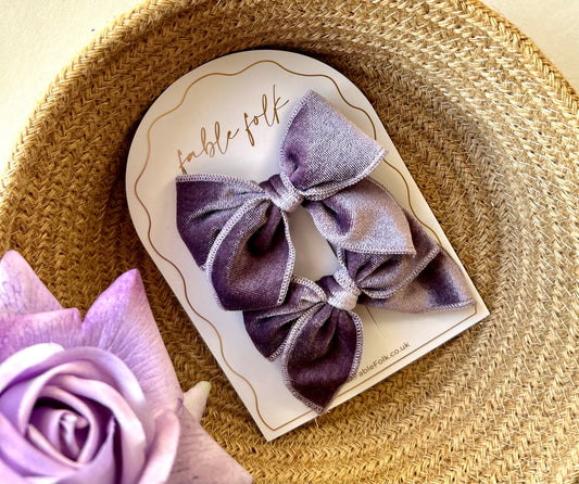 Mini Velvet Fable Bow (2pk) - Lavender