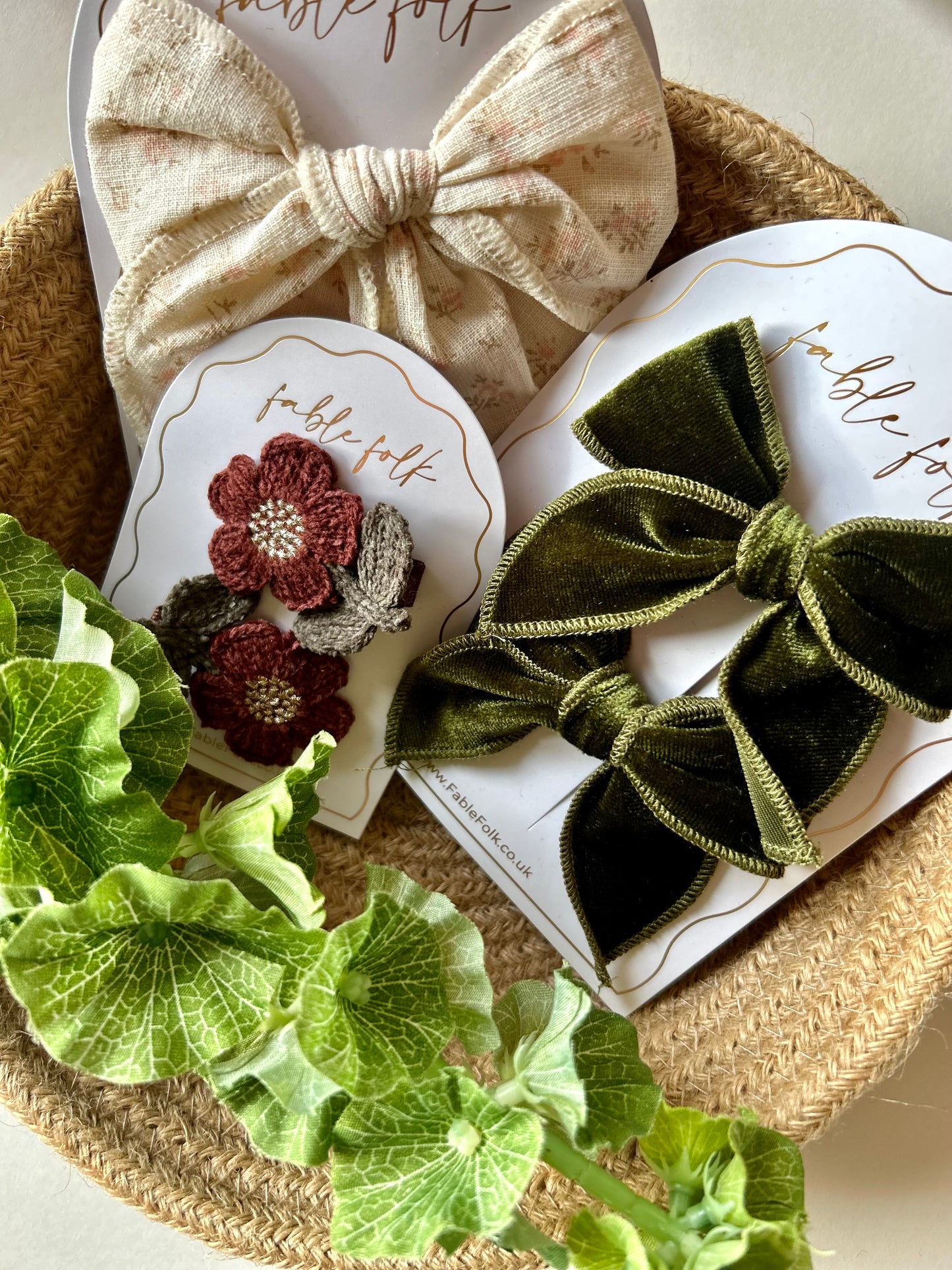 Mini Velvet Fable Bow (2pk) - Moss