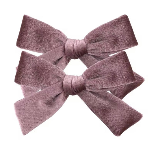 School girl velvet bow clip (2pk) - Blush
