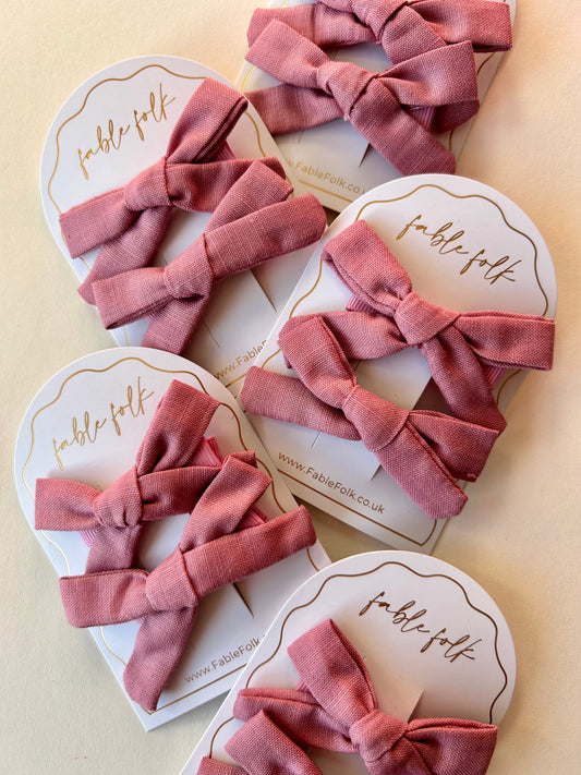 Linen School Girl Bow Clips (2pk) - Blush Pink