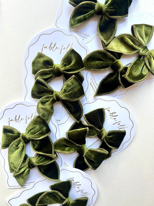 Mini Velvet Fable Bow (2pk) - Moss