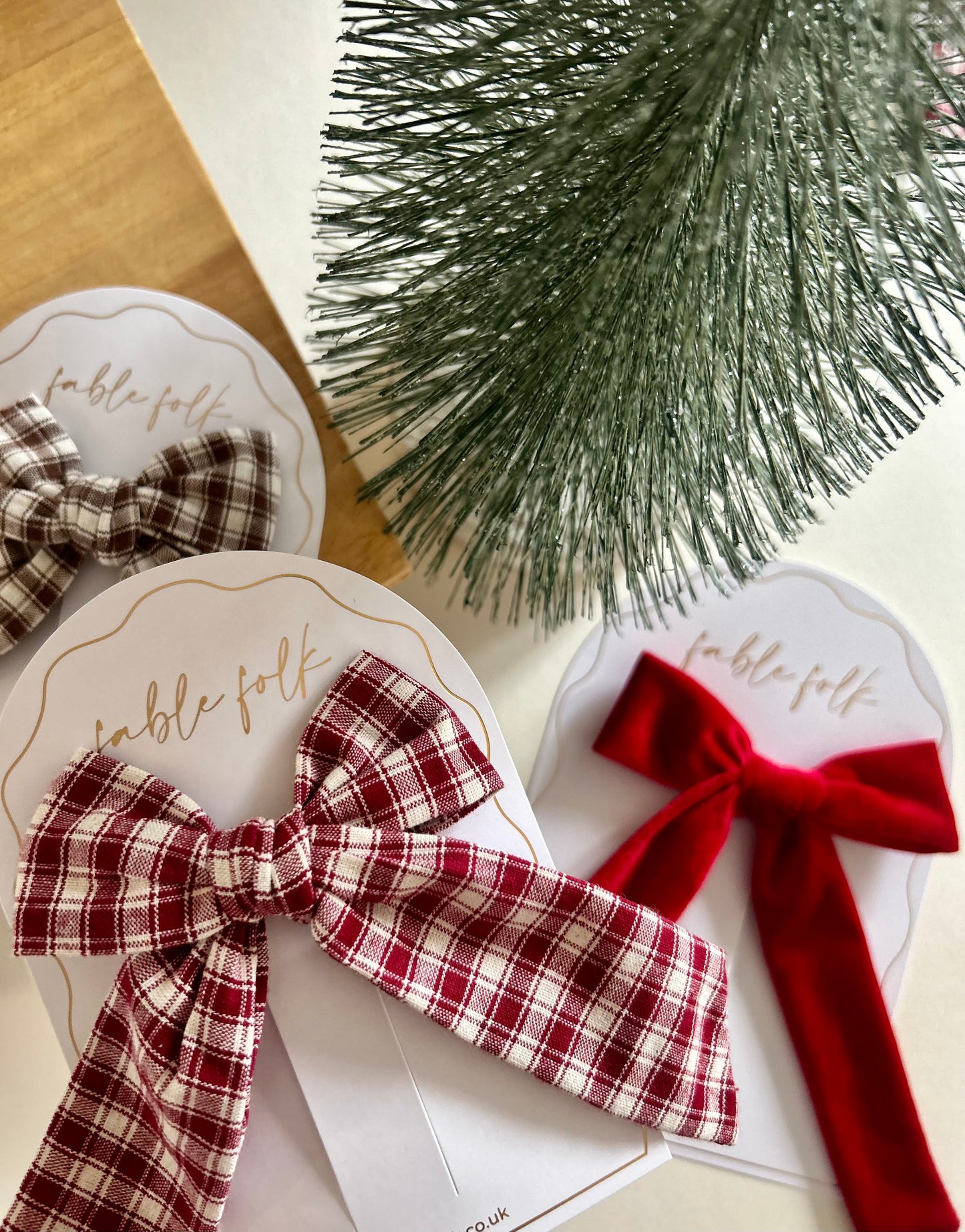 Gingham Long Tail Bow Clip - Wine