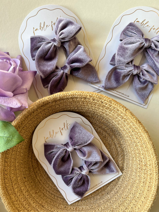 Mini Velvet Fable Bow (2pk) - Lavender