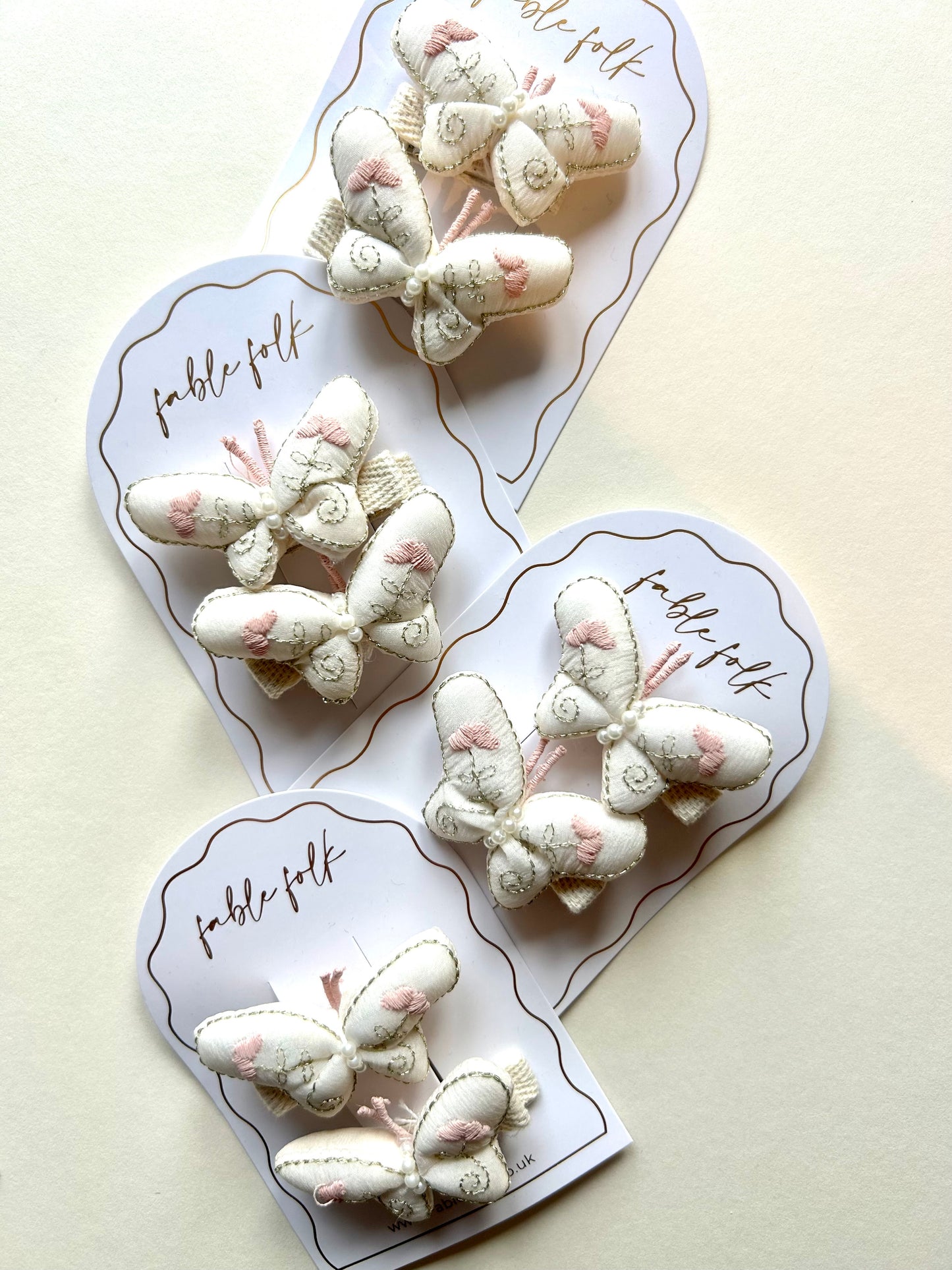 Embroidered Butterfly Clips (2pk)- White