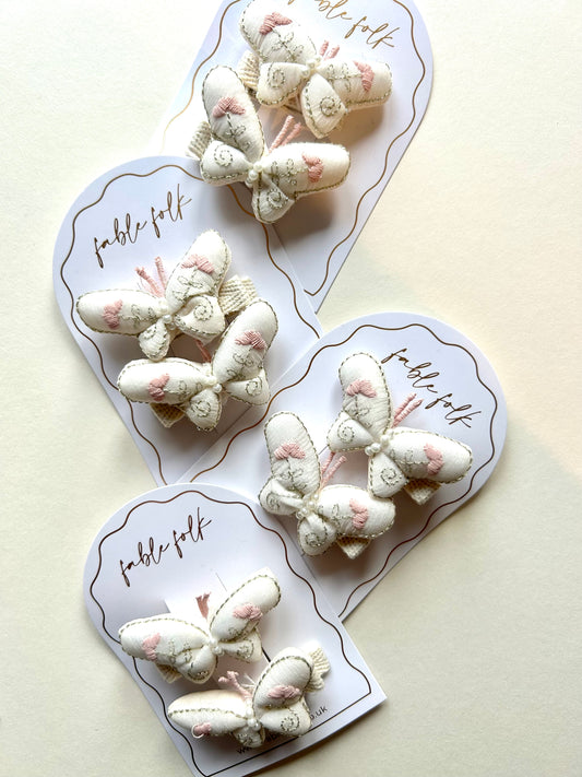 Embroidered Butterfly Clips (2pk)- White