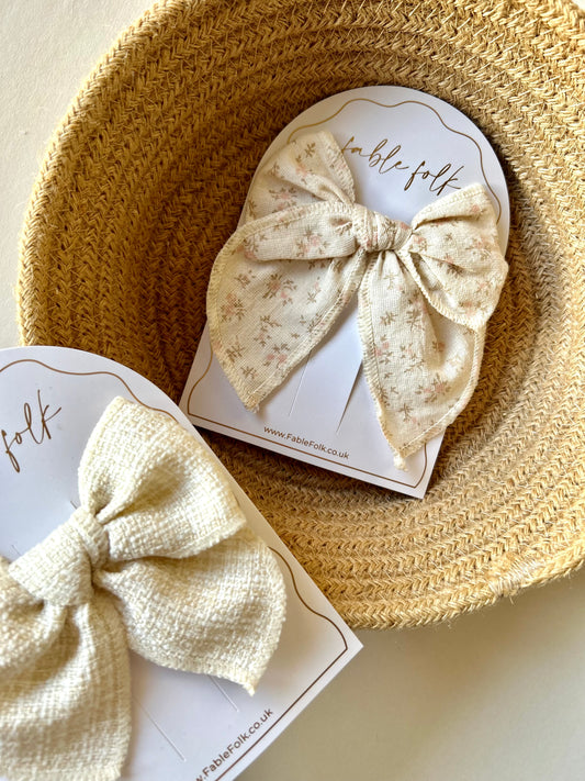 Floral Large Fable Bow - Pink/Cream